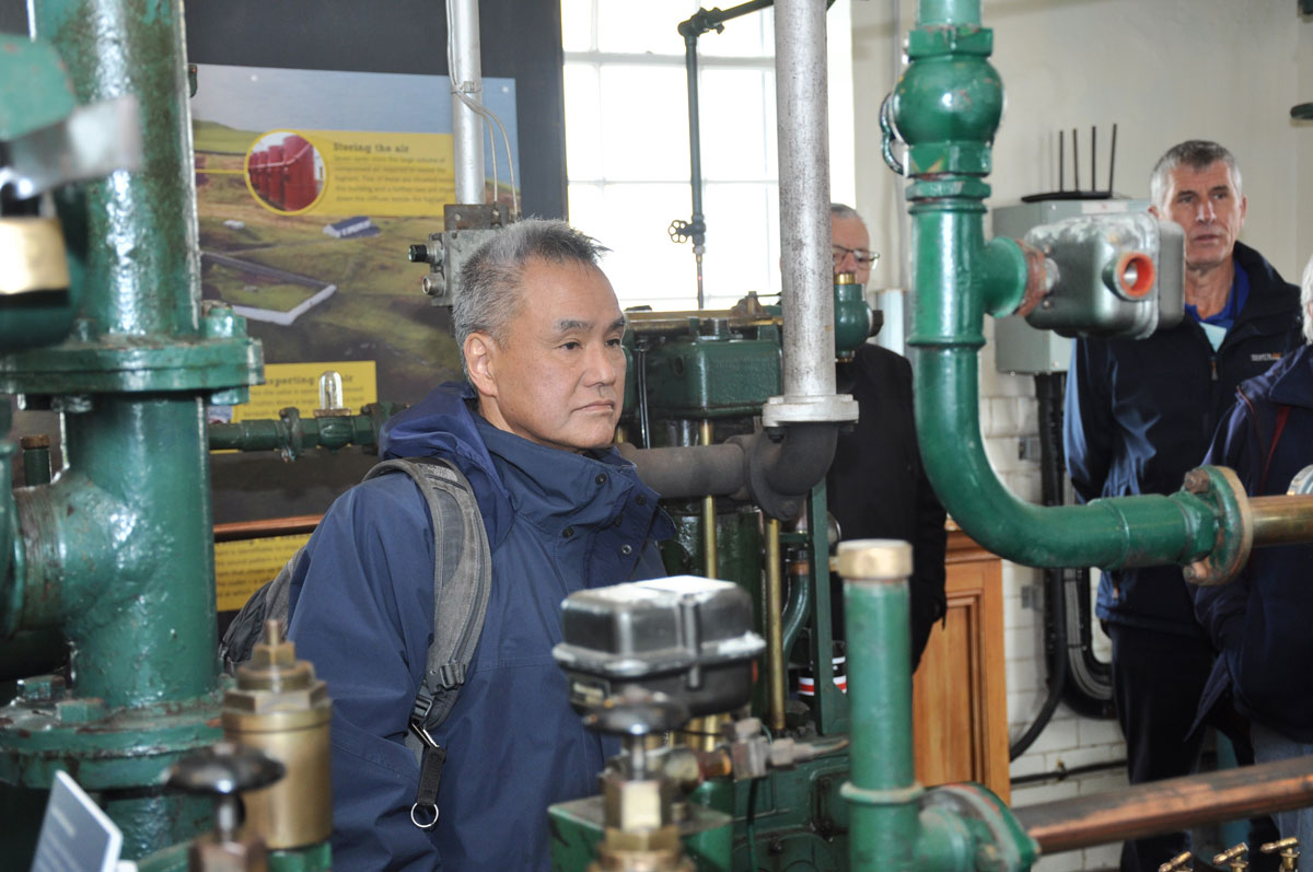 Mr Hideki Noguchi examining the Mull of Galloway foghorn engines
